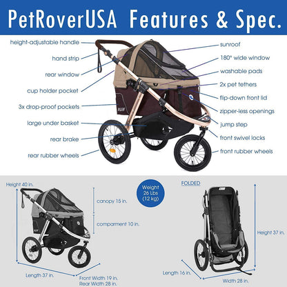 Jogging Sports Stroller With Comfort Rubber Wheels/Zipper-Less Entry/1-Hand Quick Fold/Aluminum Frame For Small/Medium Dogs Cats And Pets, Green Camo