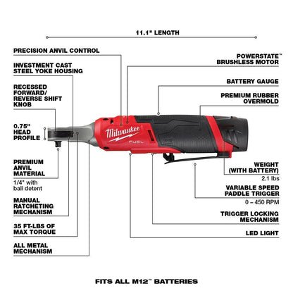 M12 Fuel 1/4 In. High Speed Cordless Ratchet Kit