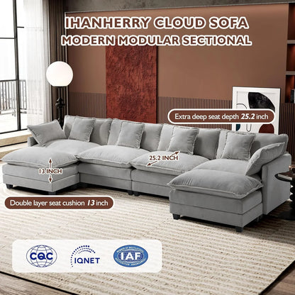 111.4 In. L-Shaped Modern Sofa Modular Cloud Sofa Ottoman 4-Seater Chenille Deep Seat Sofa