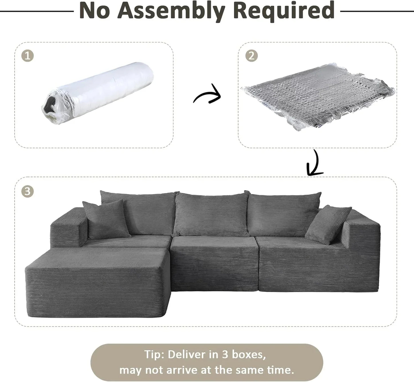 Cloud Sectional Couch With L-Shape Chaise, Modern Modular Sofa With Deep Seat, Upholstered Couches For Living Room Bedroom, No Assembly Required