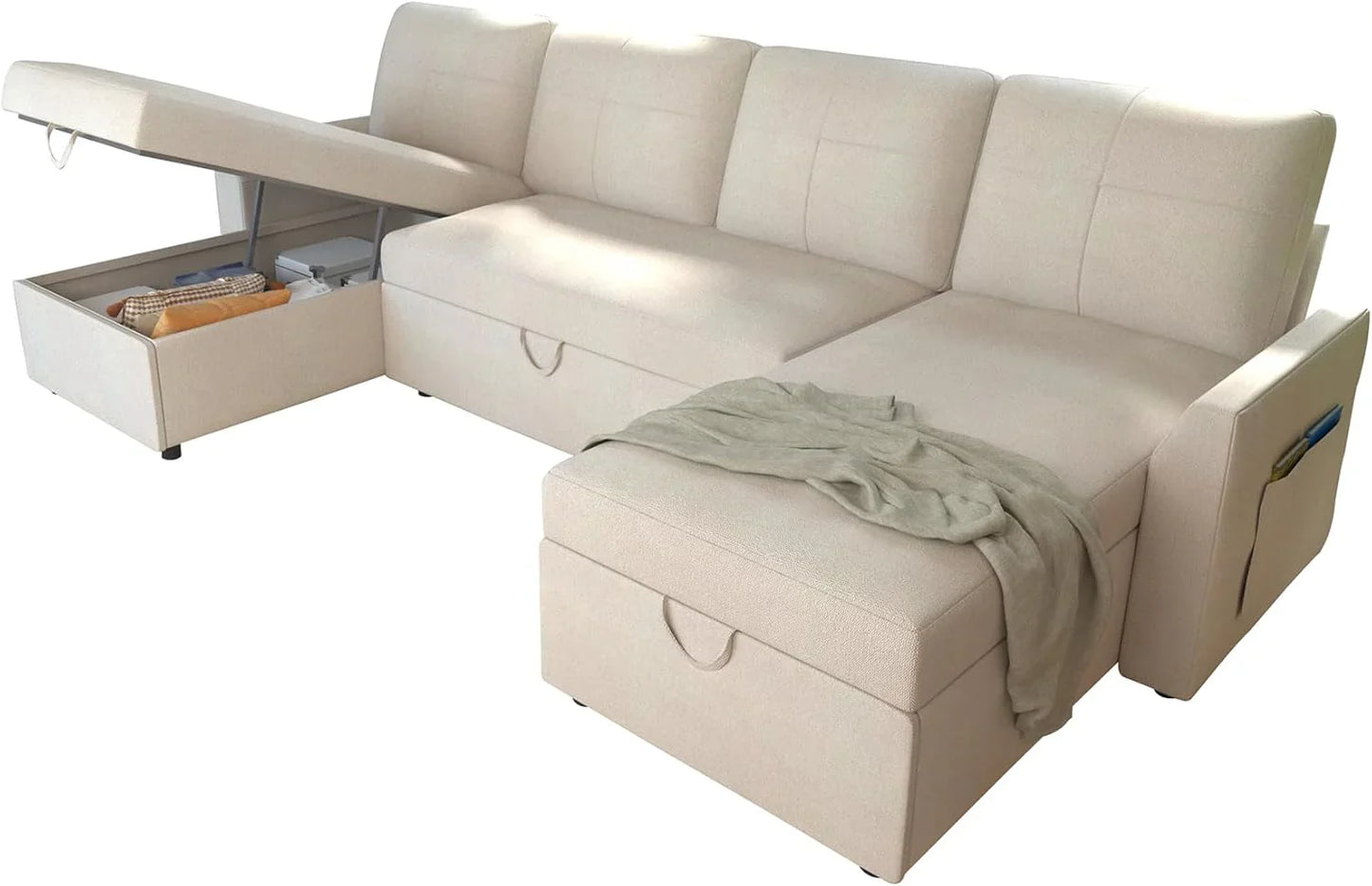 VanAcc Sofa Bed, Sleeper Sofa With Storage Chaise 2-in-1 Pull Out Couch Living Room