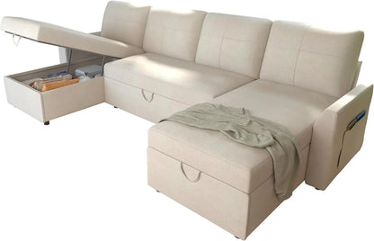 VanAcc Sofa Bed, Sleeper Sofa With Storage Chaise 2-in-1 Pull Out Couch Living Room