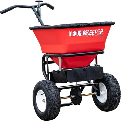 Walk Behind Push Spreader, 100lb Capacity, For Salt, Ice And Snow Melt, Included Grate And Cover With Enclosed Gearbox For Protection