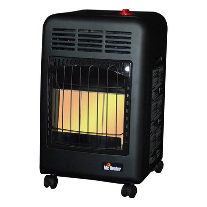 Portable Propane Radiant Heater By Brand Name, 18,000 BTU, Outdoor Use, Includes Regulator And Hose, Safety Features, Mobile Cabinet Design