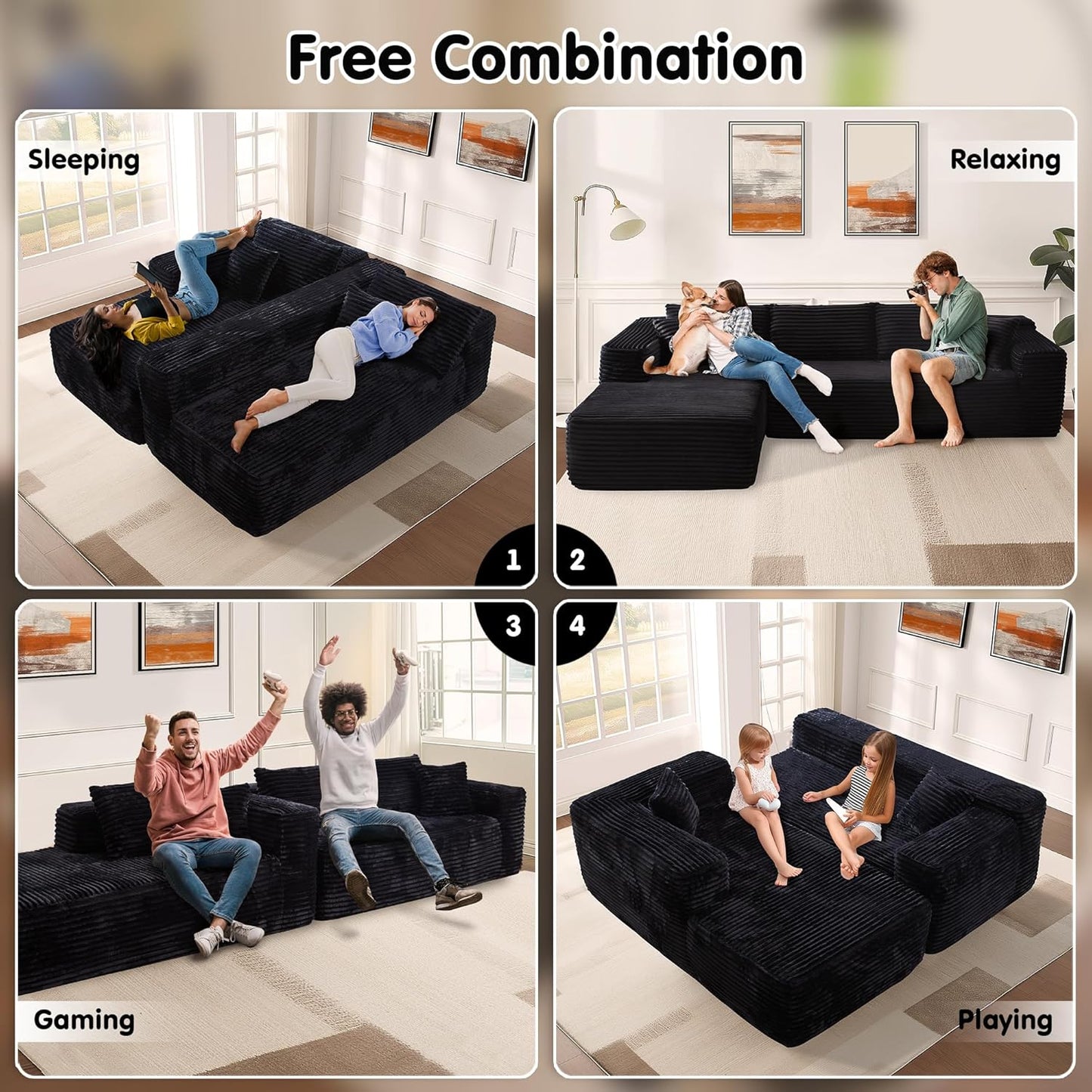 Ovios 104 In. Cloud Sectional Couch With L-Shape Chaise, Modern Modular Sofa With Deep Seat, Upholstered Couches For Living Room Bedroom