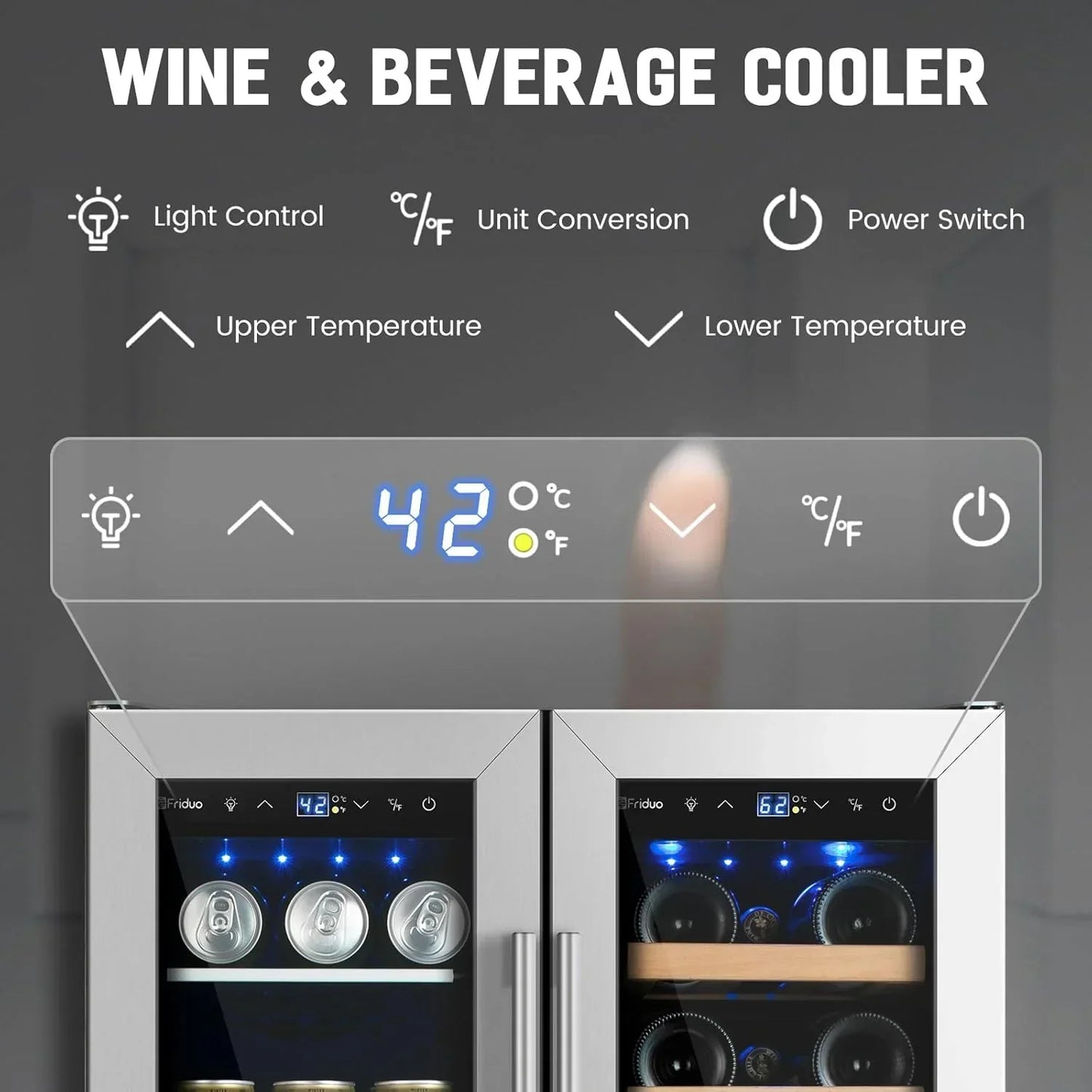 24 In. Dual Zone Beverage Refrigerator 30 Bottles 82 Cans Wine Fridge Built-In Or Freestanding