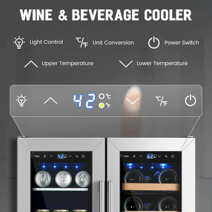 24 In. Dual Zone Beverage Refrigerator 30 Bottles 82 Cans Wine Fridge Built-In Or Freestanding