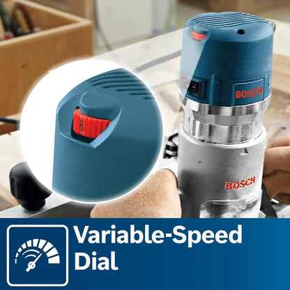 Bosch 1617EVSPK Wood 12 Amp Router Tool Combo Kit- 2.25 Horsepower Plunge Router And Fixed Base With A Variable Speed
