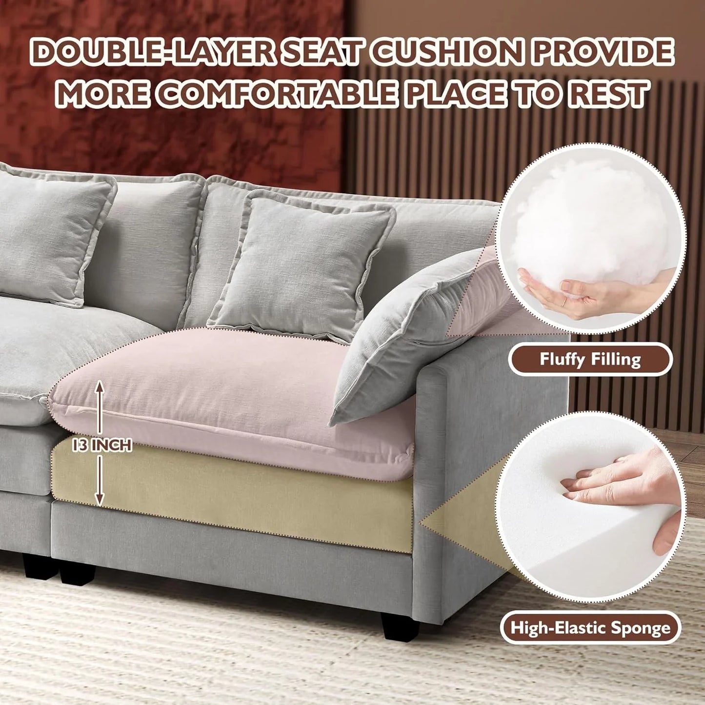 Ihanherry 146 In. U-Shaped Modern Sofa Modular Sectional Cloud Couch With 2 Ottoman