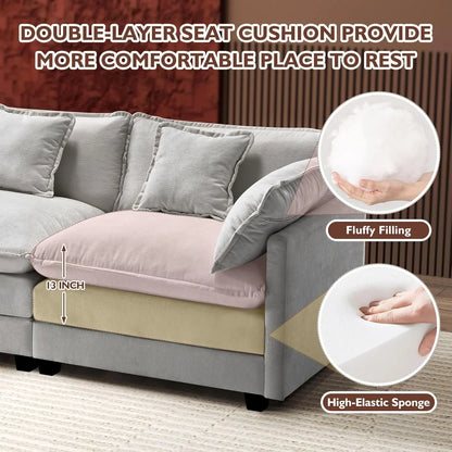 Ihanherry 146 In. U-Shaped Modern Sofa Modular Sectional Cloud Couch With 2 Ottoman