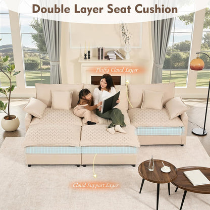 108 In. U Shape Sofa Sectional Sofa Comfortable Cloud Sofa With Removable Footstool