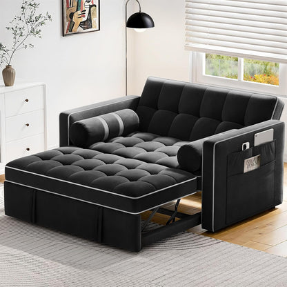 Pipishell 3-in-1 Convertible Sleeper Sofa Bed, Pull Out Couch For Living Room With USB Ports And Side Pockets, Adjustable Backrest, Velvet