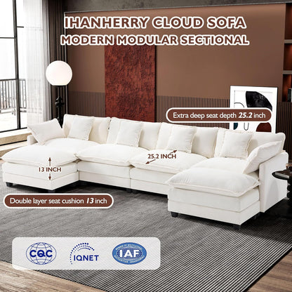 111.4 In. L-Shaped Modern Sofa Modular Cloud Sofa Ottoman 4-Seater Chenille Deep Seat Sofa
