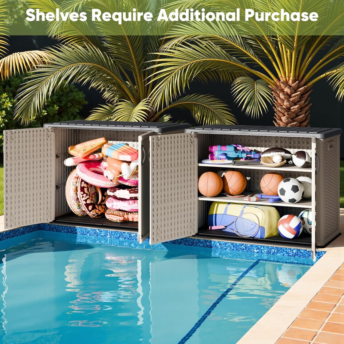 Devoko Outdoor Storage Cabinet 26 Cu. Ft. With Lockable Doors, Horizontal Storage Shed Waterproof Patio Tools Storage Box For Sofa Cushions