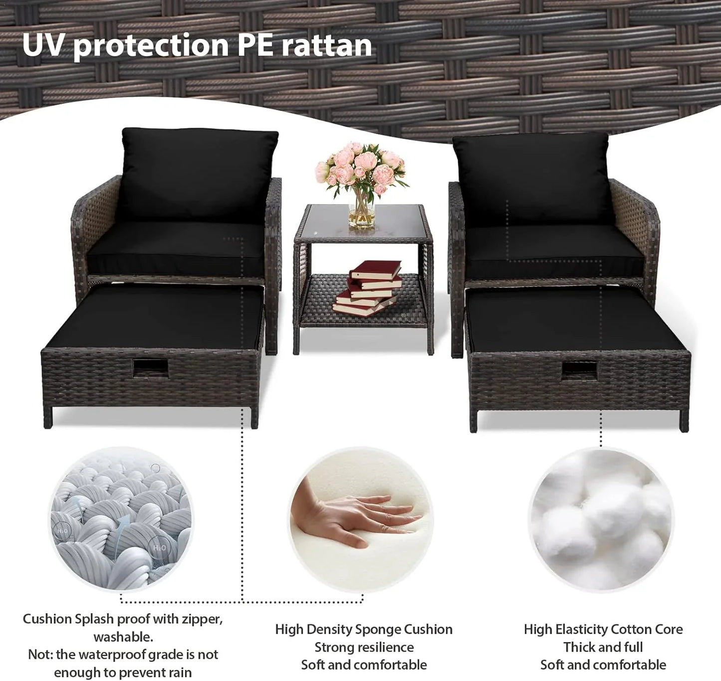 Leveleve Balcony Furniture 5 Piece Patio Conversation Set