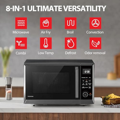 Toshiba Air Fryer Combo 8-in-1 Countertop Microwave Oven, With Convection, Broil, Odor Removal Mode, 12.4 In. Position Memory Turntable