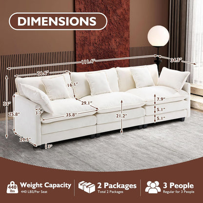 111.4 In. L-Shaped Modern Sofa Modular Cloud Sofa Ottoman 4-Seater Chenille Deep Seat Sofa