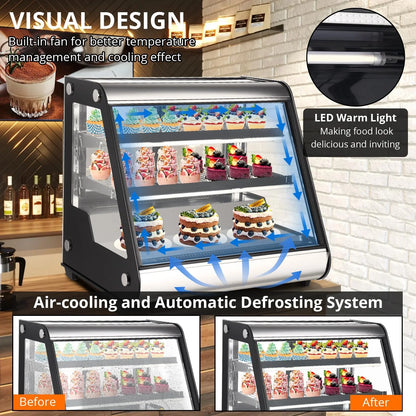 Commercial Refrigerator Display Case 130L, 4.6 Cu. Ft., Auto Defrost, Tempered Glass Plus LED Lighting, Countertop Commercial Use