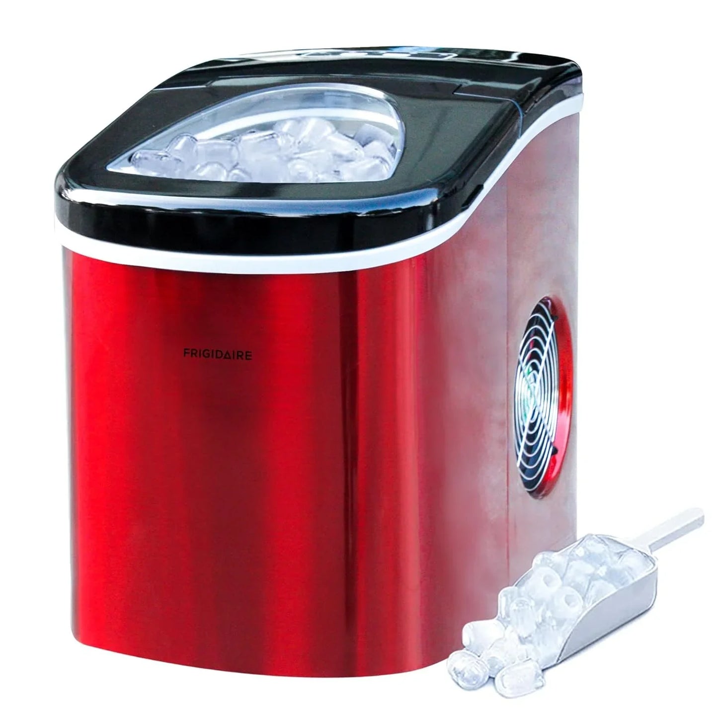 Frigidaire Countertop Portable, 26 Lb Per Day Nugget Ice Maker Machine, Red Stainless Steel