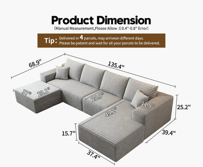 107.5 In. Cloud Modular Sectional Sofa Couch With L-Shape Chaise, Modern Minimalist Upholstered Couches For Living Room Bedroom