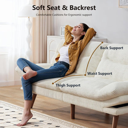 Pipishell Convertible Futon Sofa Bed, 66 In. Corduroy Futon Couch With Adjustable Backrest And Armrests, Recliner Sleeper Sofa For Small Spaces