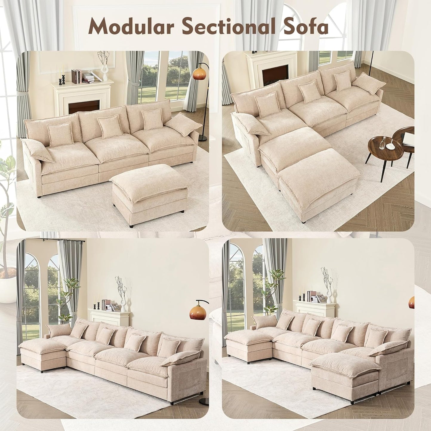 108 In. U Shape Sofa Sectional Sofa Comfortable Cloud Sofa With Removable Footstool