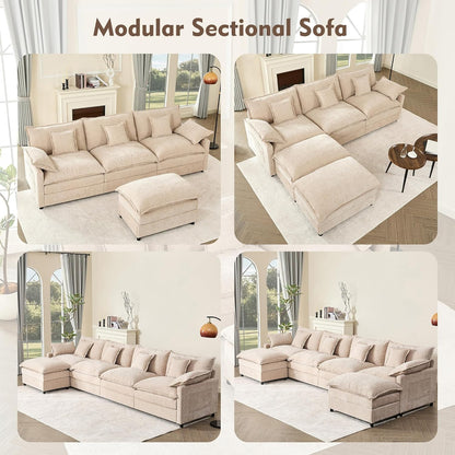 108 In. U Shape Sofa Sectional Sofa Comfortable Cloud Sofa With Removable Footstool