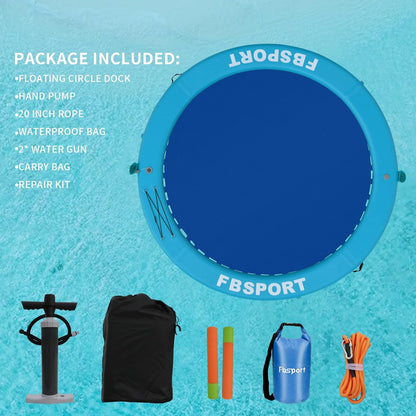 Inflatable Dock Floating Platform 8 Ft. Inflatable Water Hammock Floating Deck For Lake With Cupholder Round Floating Ring Float Ring Pool Float