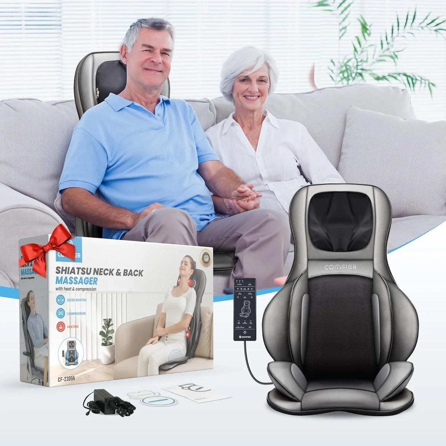 Comfier Massager Chair With Heat Shiatsu Neck Back Massager Portable With Compress And Rolling Massage Chair Pad For Full Back Neck And