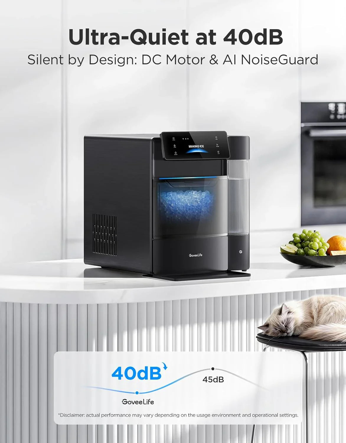 GoveeLife Smart Nugget Ice Maker Pro, 60lbs Daily, 6-Minute First Ice, 40dB Ultra-Quiet With AI NoiseGuard, App And Voice Control, Self-Clean