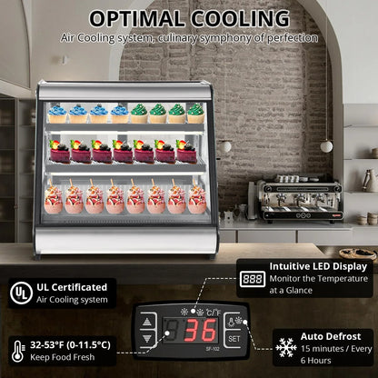 Commercial Refrigerator Display Case 130L, 4.6 Cu. Ft., Auto Defrost, Tempered Glass Plus LED Lighting, Countertop Commercial Use