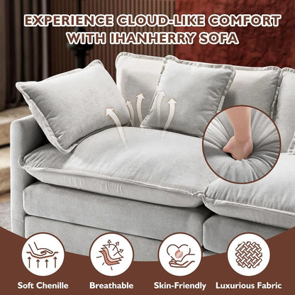 111.4 In. L-Shaped Modern Sofa Modular Cloud Sofa Ottoman 4-Seater Chenille Deep Seat Sofa