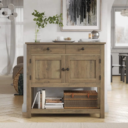 Hostack Farmhouse Console Table With 2-Door Cabinet And 2 Drawers, Coffee Bar, Entryway Table With Storage Shelf