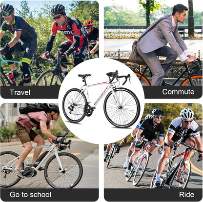 Weize Road Bike, 700C Wheel City Commuter Bicycle, Shimano 14 Speed Drop Bar, Racing Adult Bike With Caliper Brakes, High-Carbon Steel Hybrid Bikes