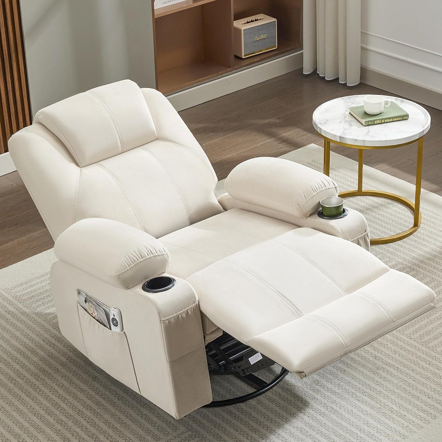 Oversized Swivel Rocker Recliner Chair With Heat And Massage, 360 Degree Swivel Rocking Single Sofa With Cup Holders And USB Port