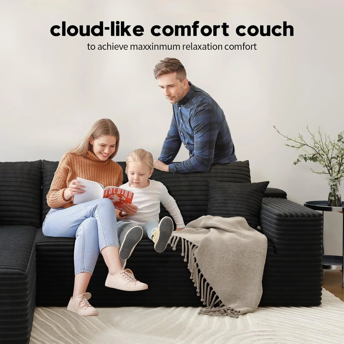 107.5 In. Cloud Modular Sectional Sofa Couch With L-Shape Chaise, Modern Minimalist Upholstered Couches For Living Room Bedroom
